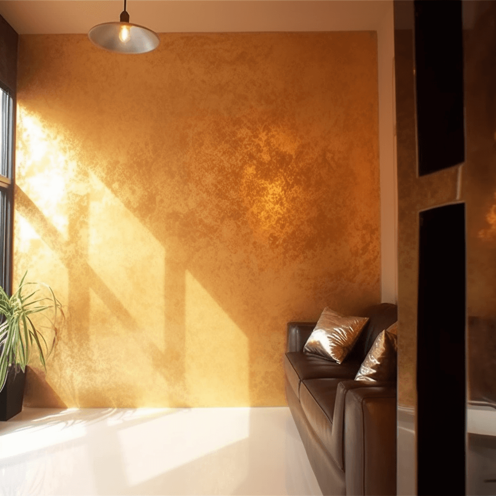Golden venetian plaster interior wall