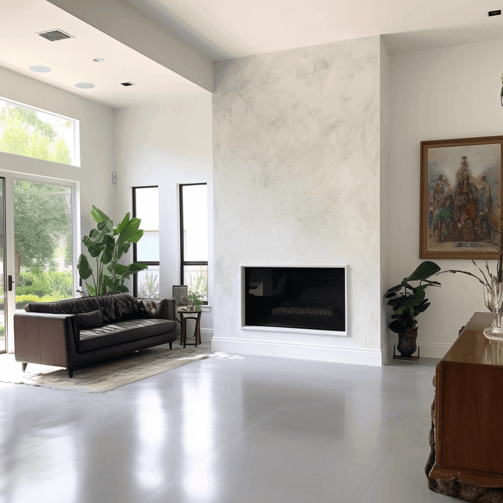 Application of Venetian plaster on a white wall in a house in Seattle.