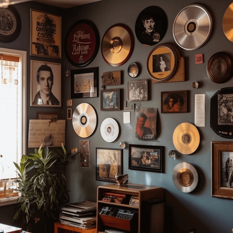 Living room accent wall displaying family Heirlooms