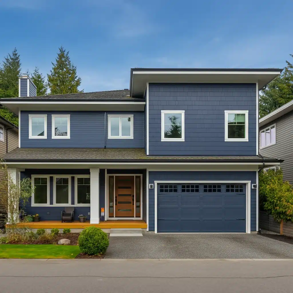Deep Blue exterior of a modern Bellevue, WA home
