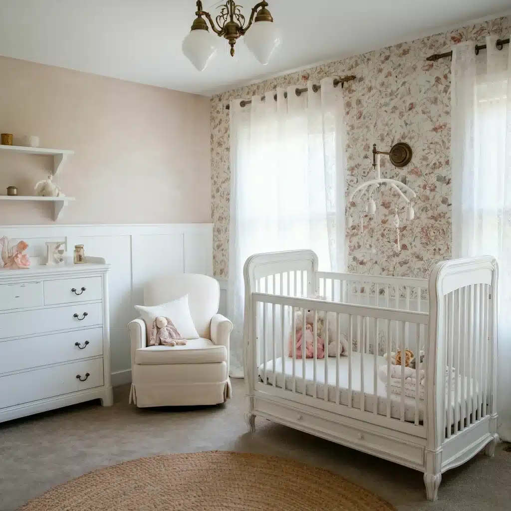 Vintage Nursery painted in Skimming Stone and blush colors